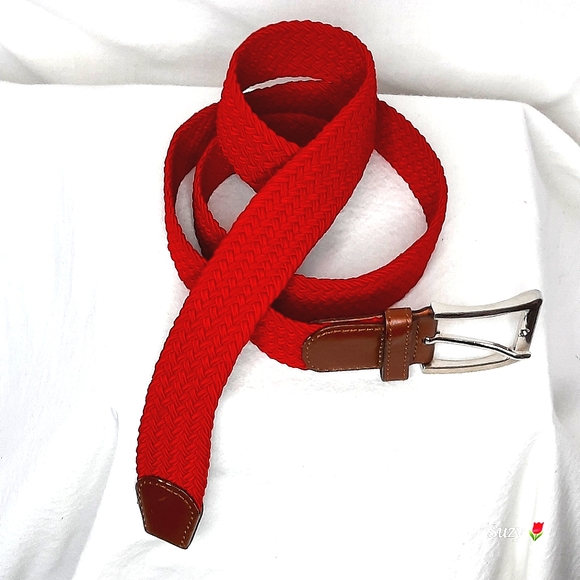 Red Woven Belt, Leather, Metal Buckle - Picture 5 of 6